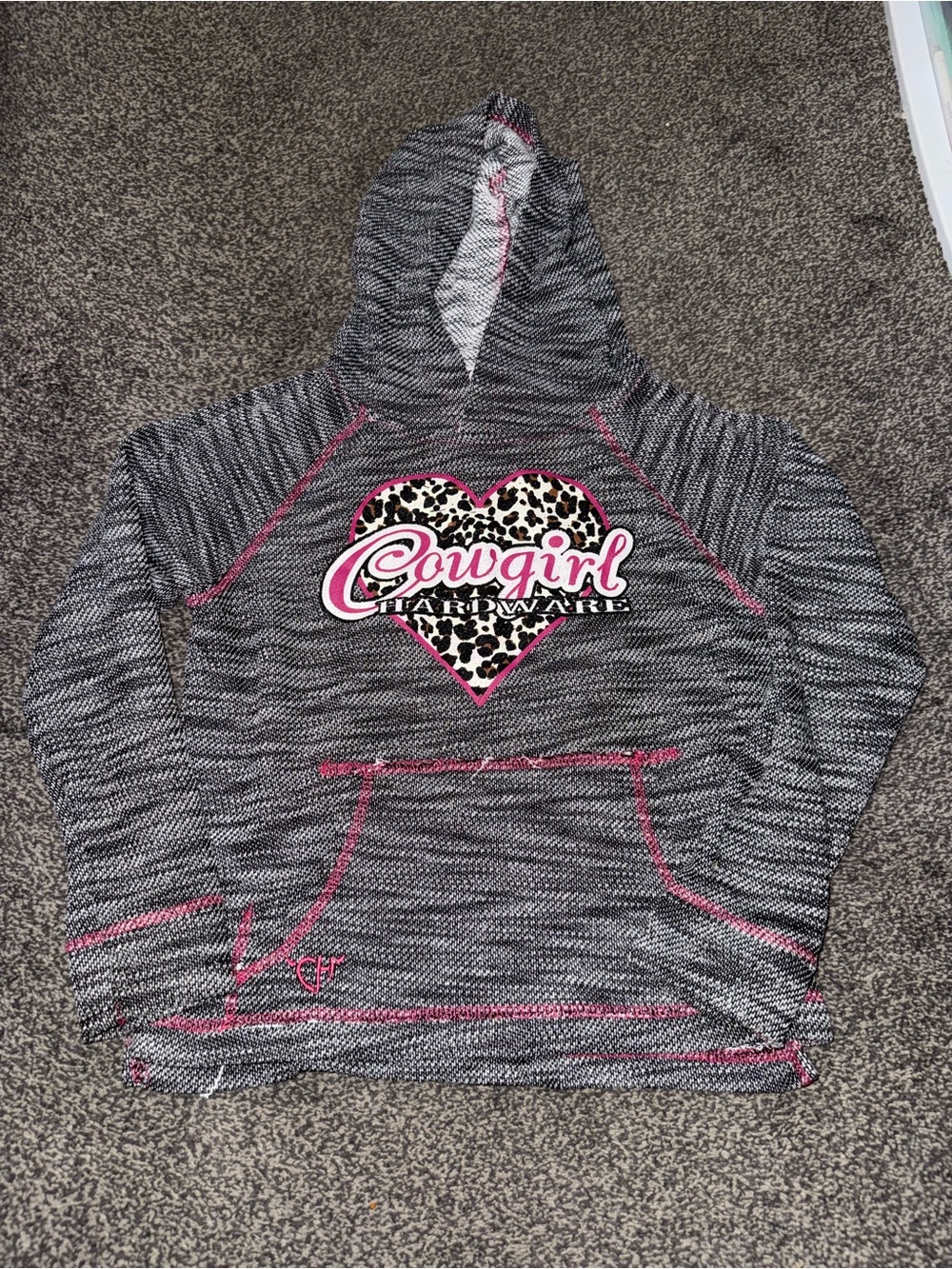 Cowgirl Hardware Girls Hoodie Sweatshirt Leopard Heart Gray Pink Size 6